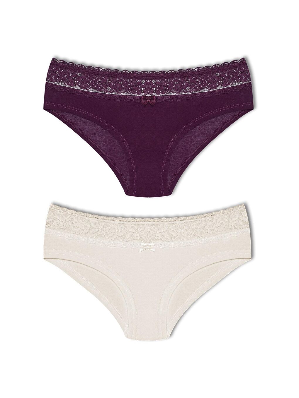 Mor Pamuklu Beli Dantel Detaylı Hipster Kadın Külotu 2'Li