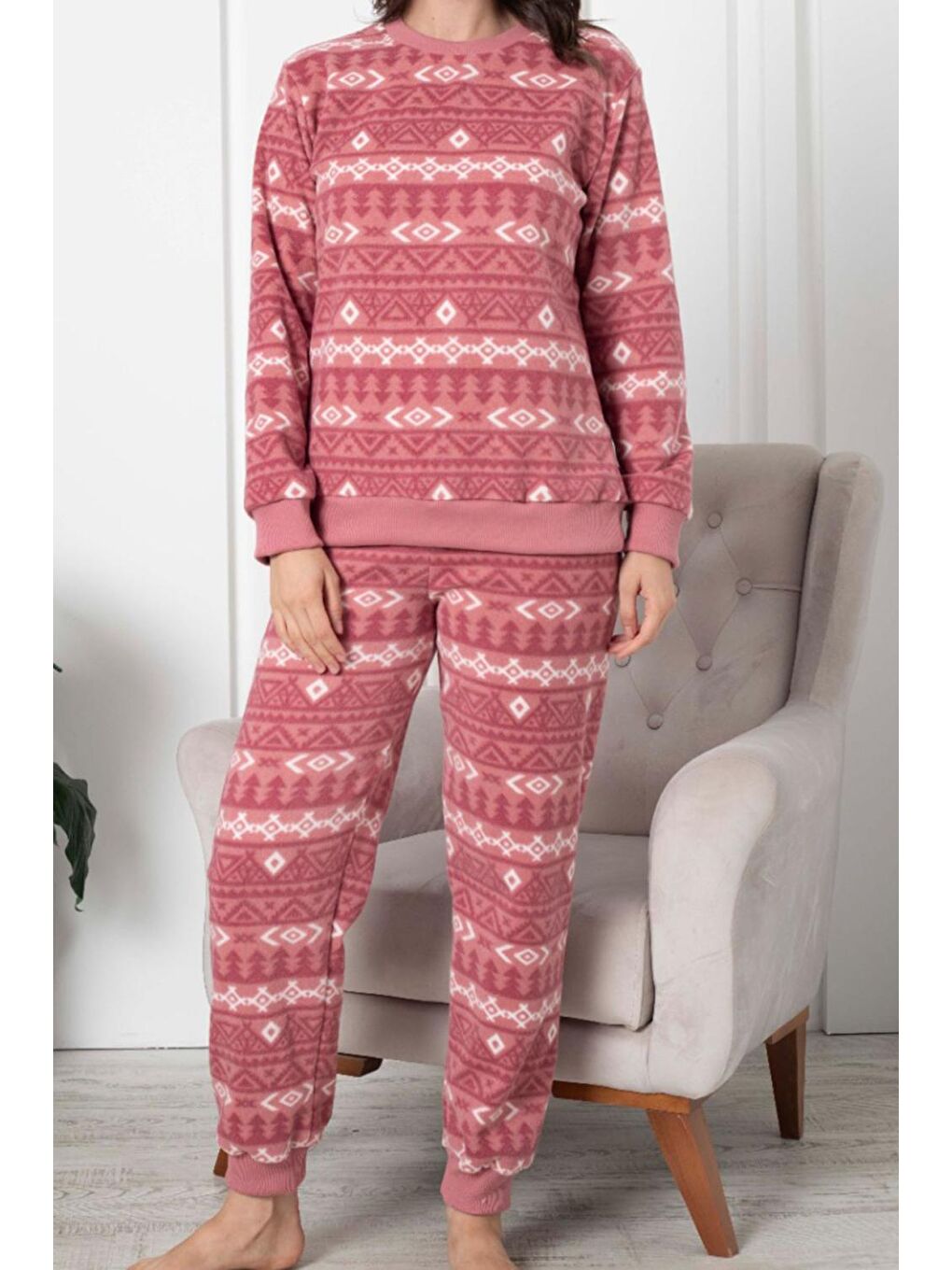 Pembe Kadın Pelüş Pijama Takımı Welsoft