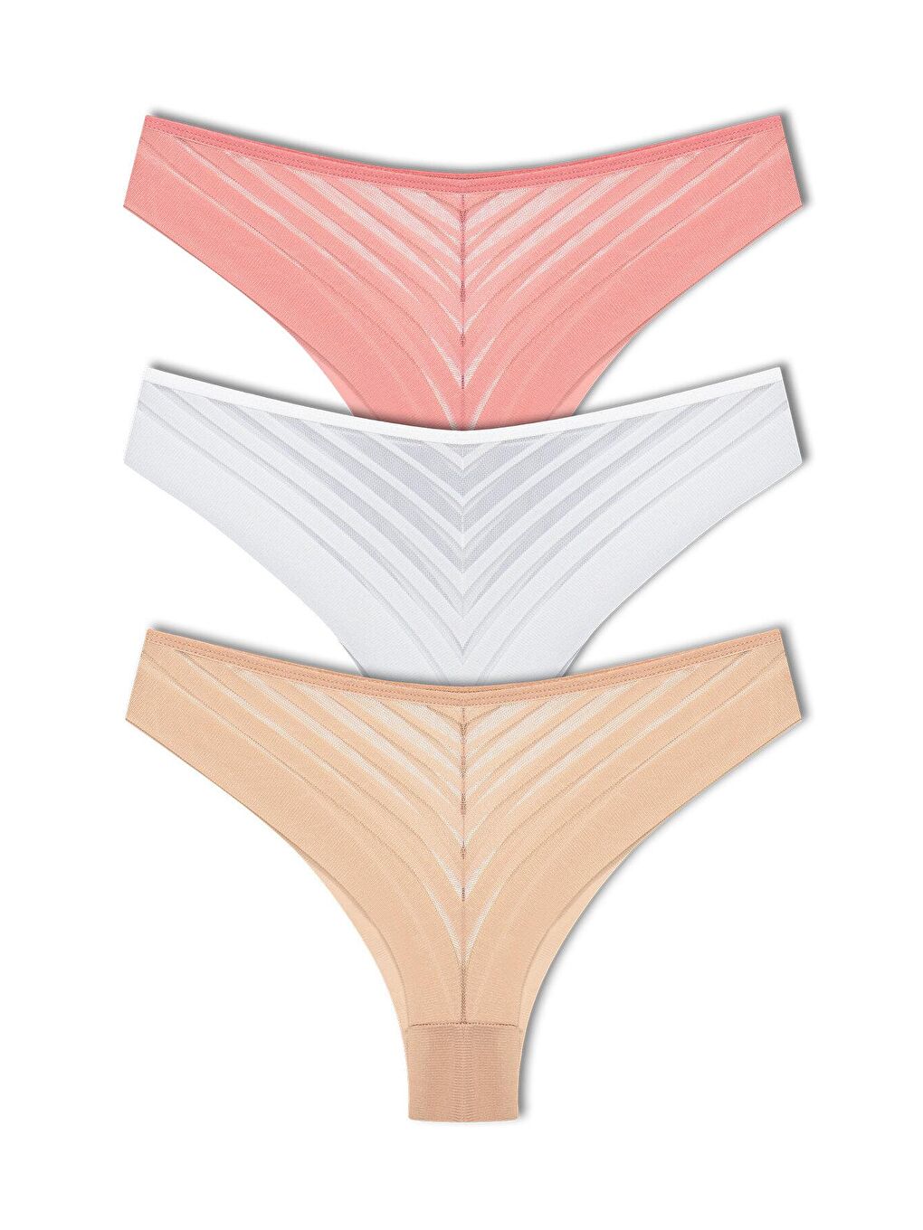 Beyaz Transparan Dantel Brazil Kadın Külot 3'Lü