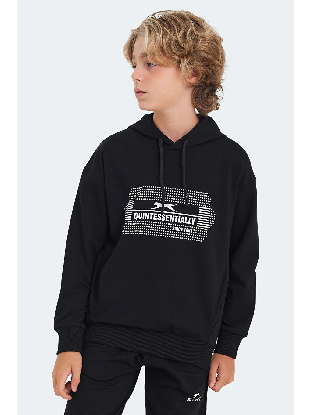 LAYO Unisex Çocuk Kapüşonlu Siyah Sweatshirt