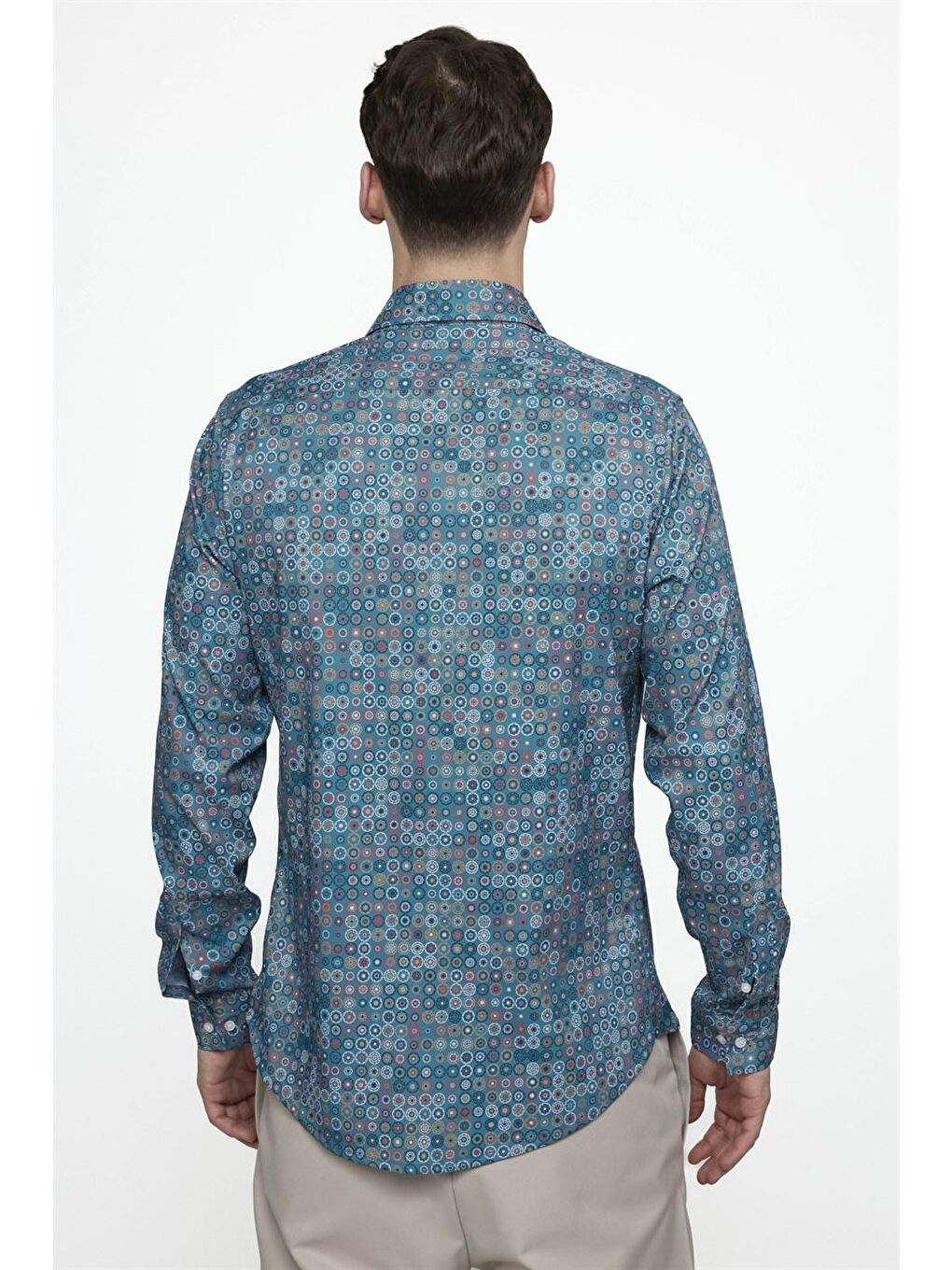 Siyah Slim Fit Dar Kesim Uzun Kollu Elastanlı Baskılı Yüksek Yaka Erkek Renkli Gömlek-3