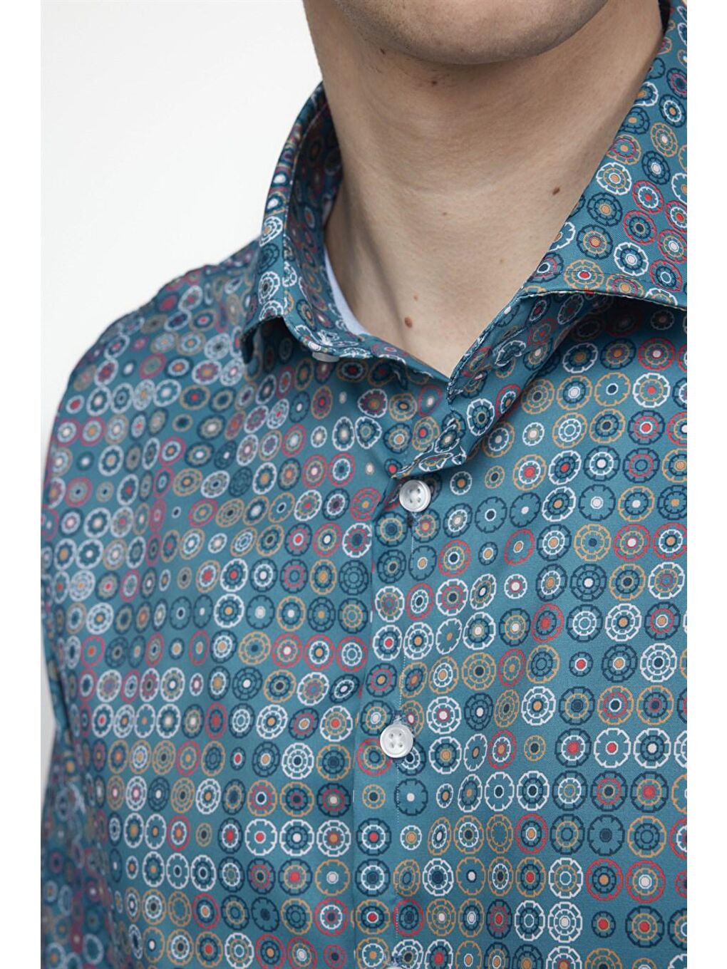 Siyah Slim Fit Dar Kesim Uzun Kollu Elastanlı Baskılı Yüksek Yaka Erkek Renkli Gömlek-4