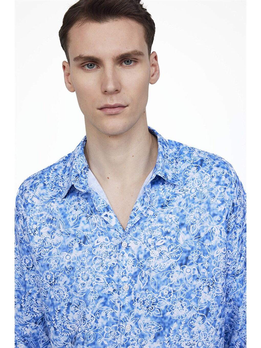 Siyah Slim Fit Dar Kesim Uzun Kollu Elastanlı Baskılı Erkek Renkli Gömlek-2