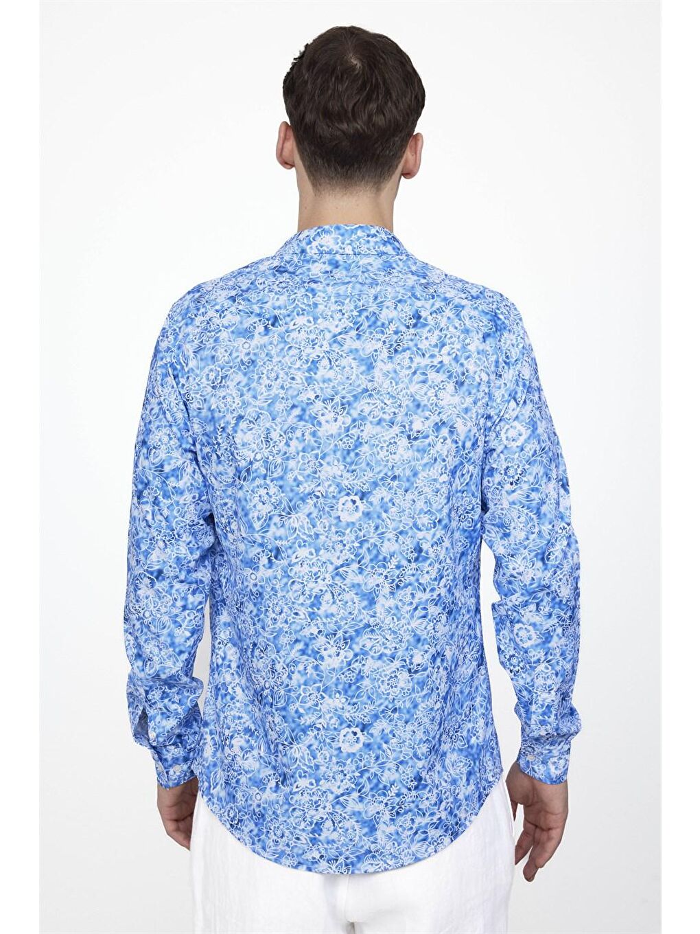 Siyah Slim Fit Dar Kesim Uzun Kollu Elastanlı Baskılı Erkek Renkli Gömlek-3