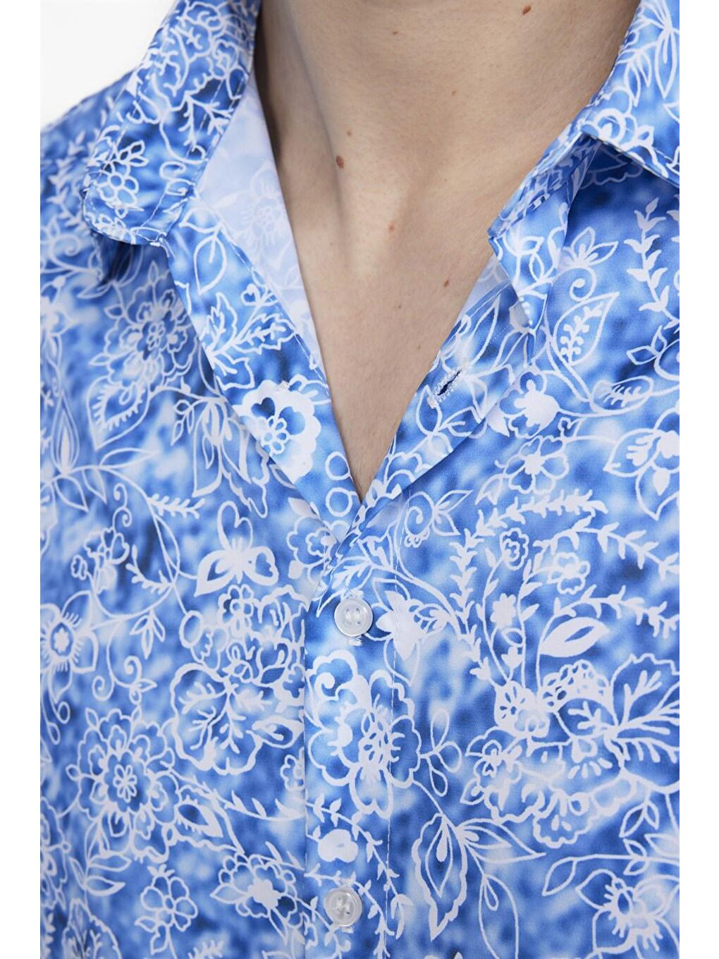 Siyah Slim Fit Dar Kesim Uzun Kollu Elastanlı Baskılı Erkek Renkli Gömlek-4