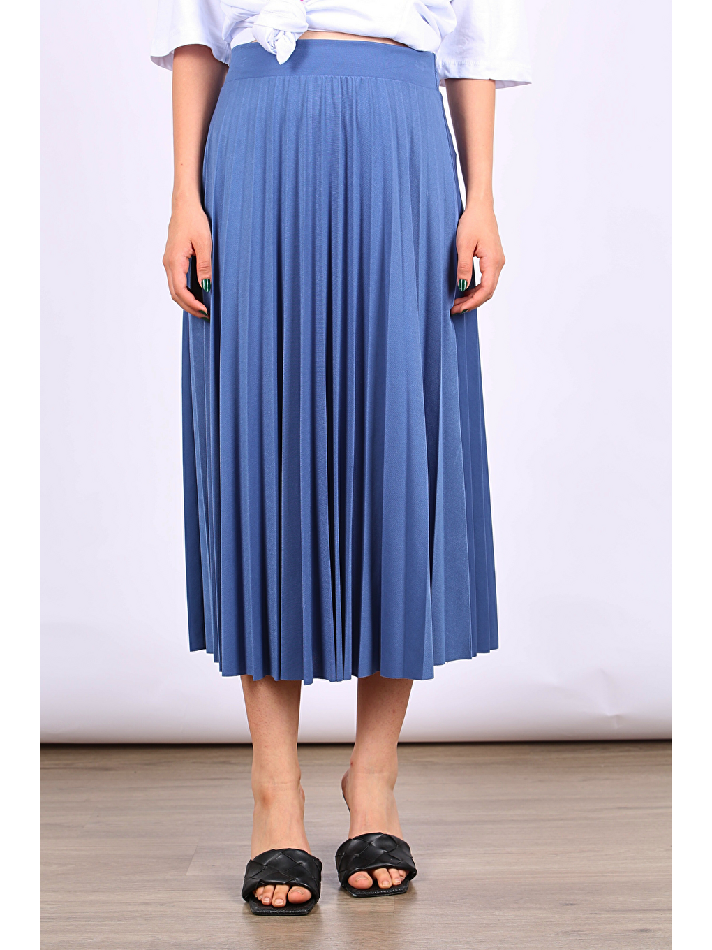 İndigo Pileli Kadın Midi Etek MG1879-1