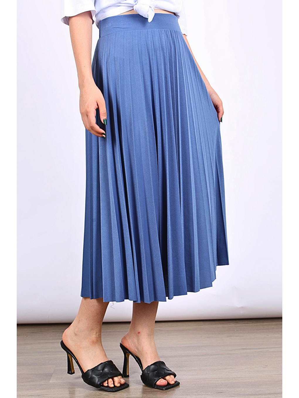 İndigo Pileli Kadın Midi Etek MG1879-2