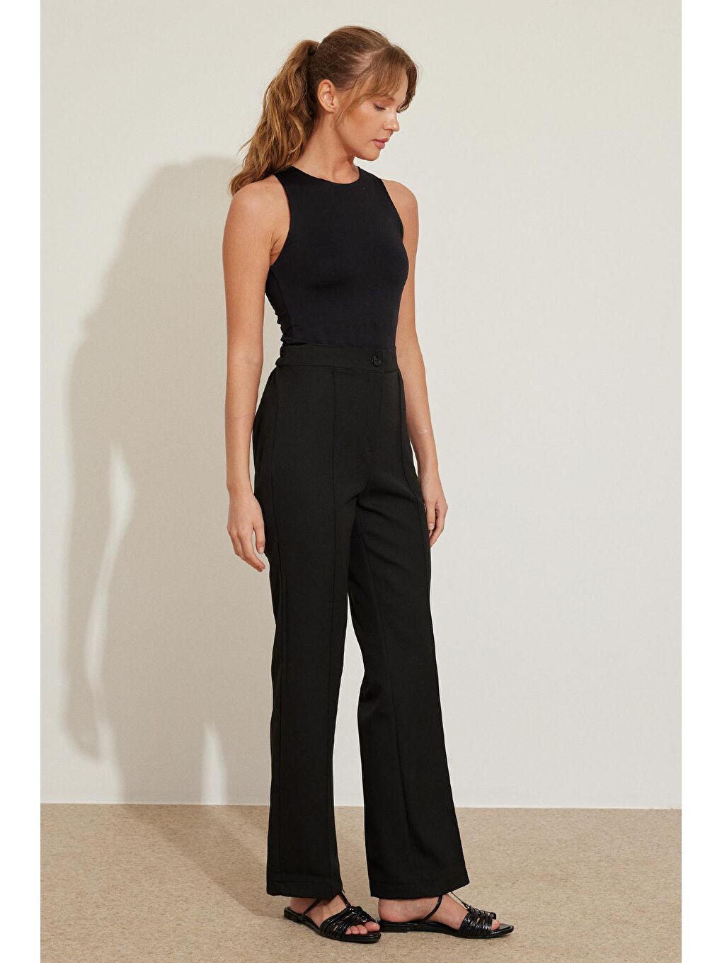 Dikiş Detaylı Pantolon - Siyah-1