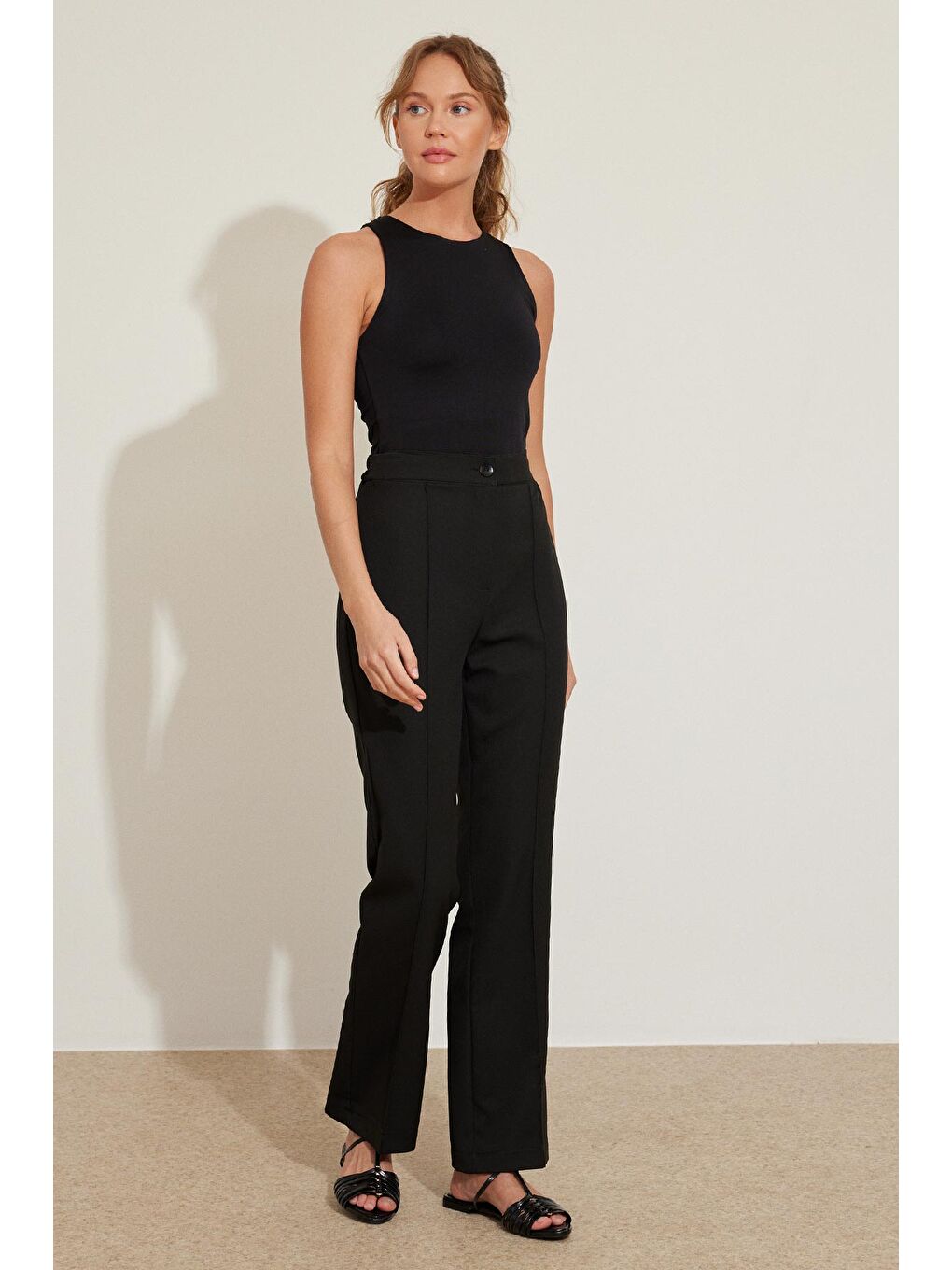 Dikiş Detaylı Pantolon - Siyah-2