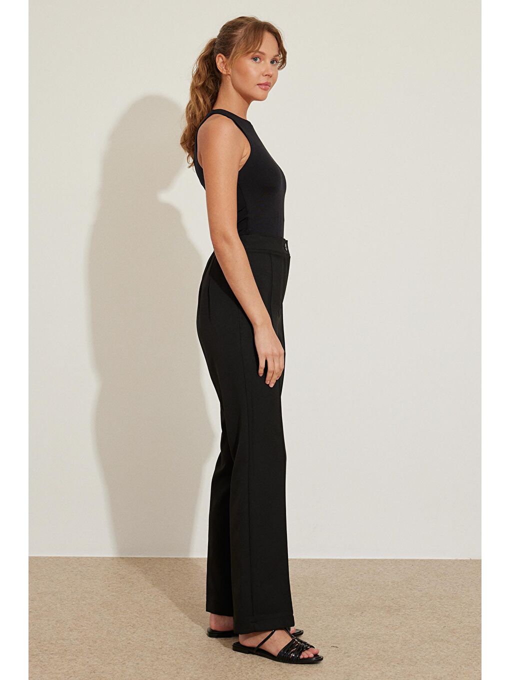 Dikiş Detaylı Pantolon - Siyah-3