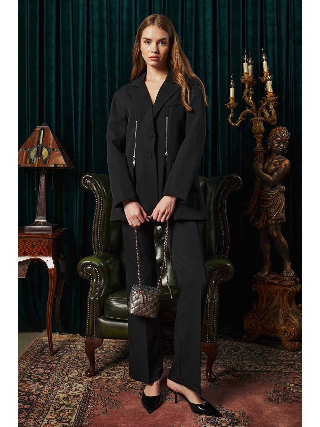 Dikiş Detaylı Pantolon - Siyah-4