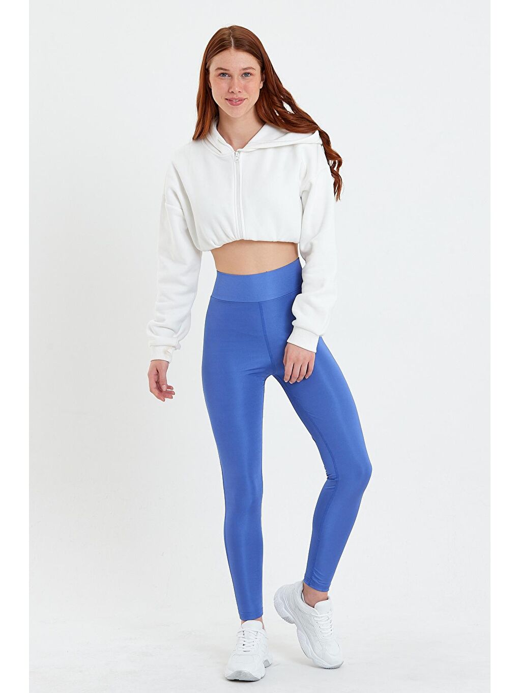 Mavi Yüksek Bel Kadın Tayt-1