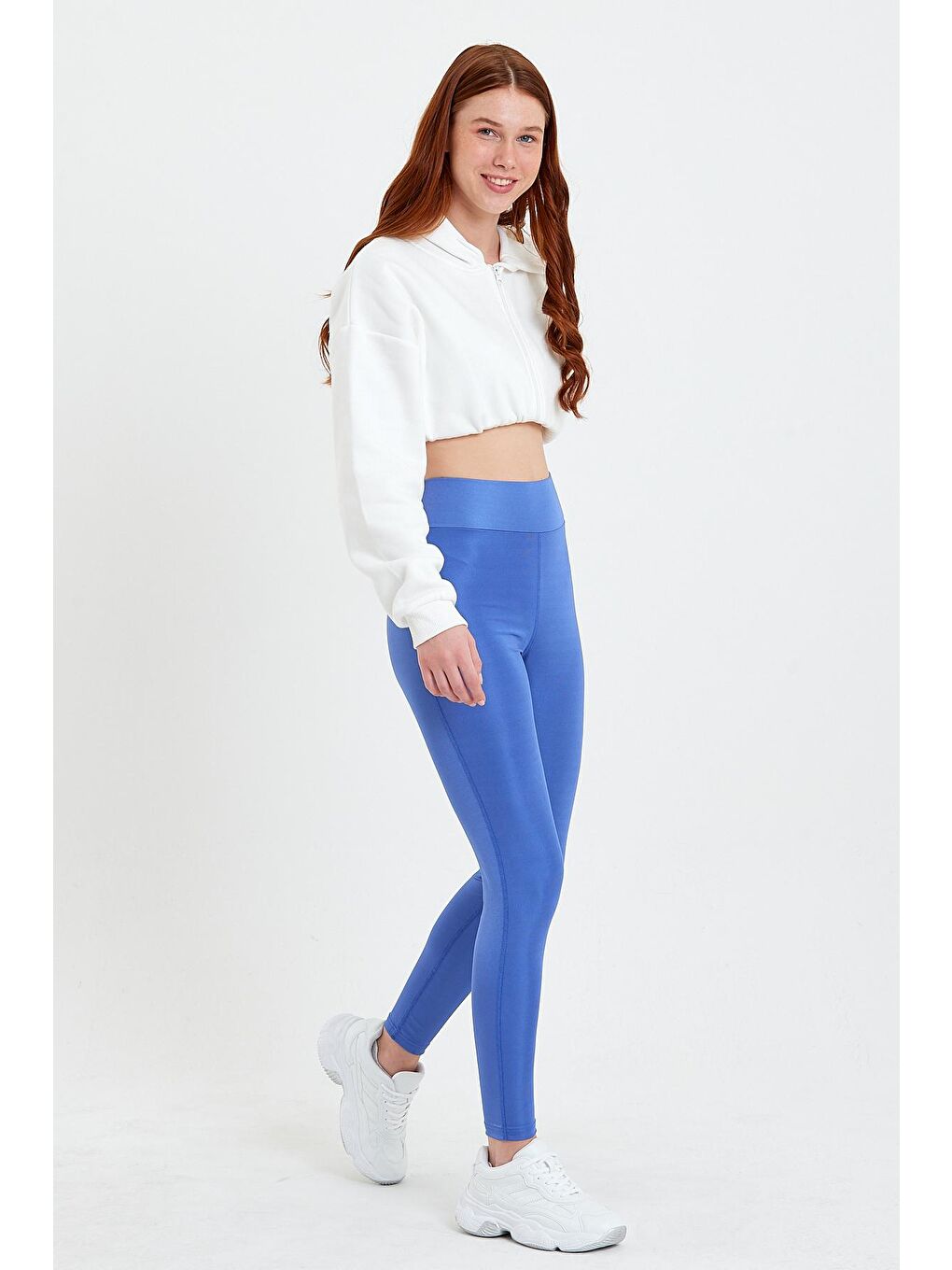 Mavi Yüksek Bel Kadın Tayt-3