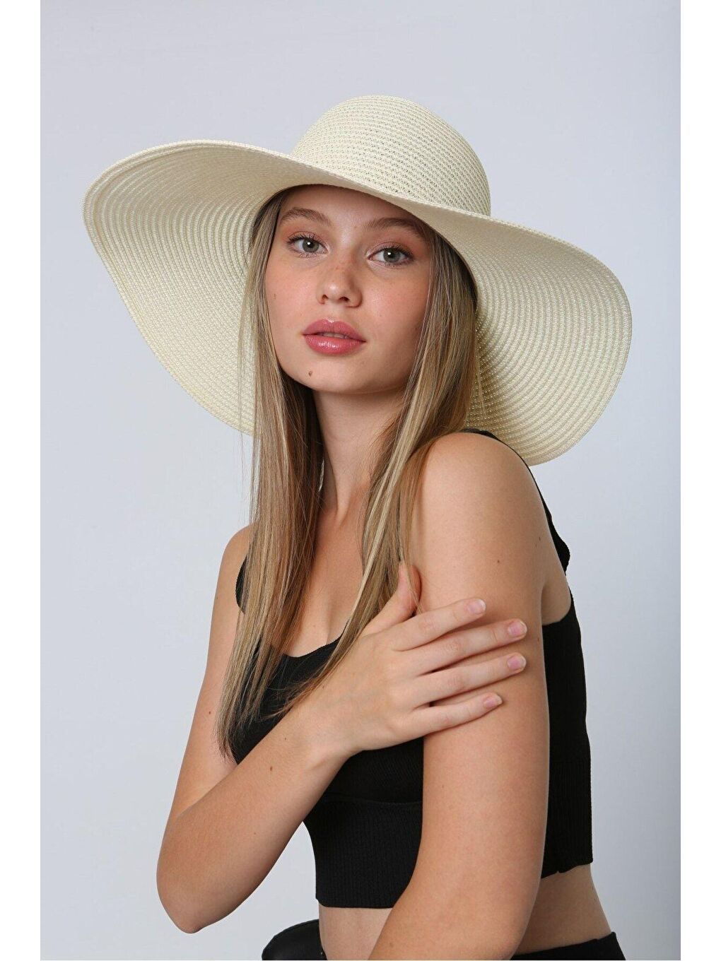 Ekru Krem Geniş Hasır Şapka Gönderi Hsr2005-1