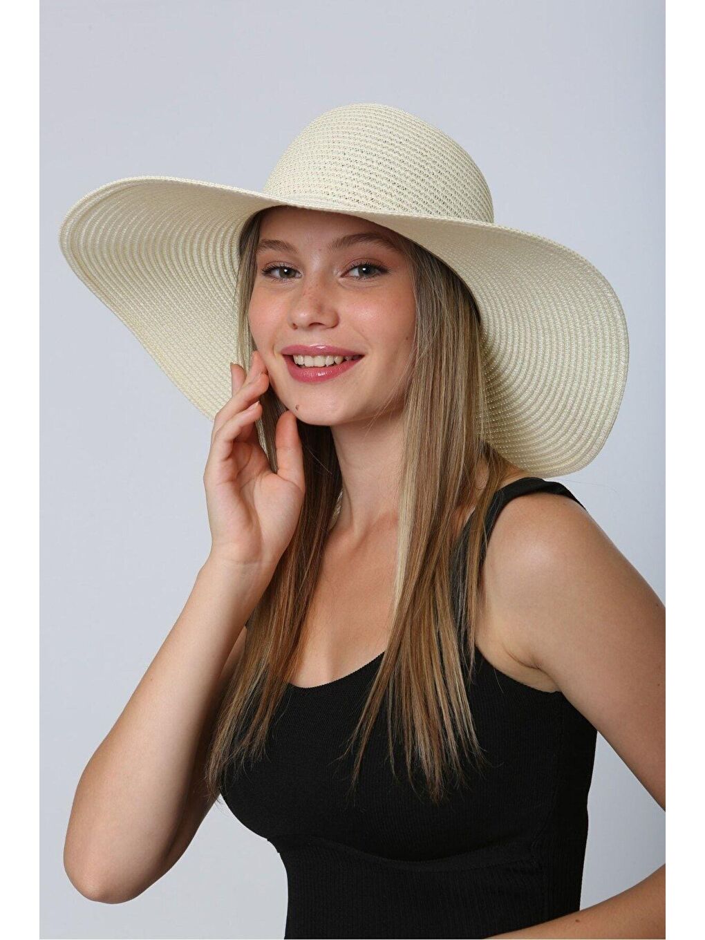 Ekru Krem Geniş Hasır Şapka Gönderi Hsr2005-2