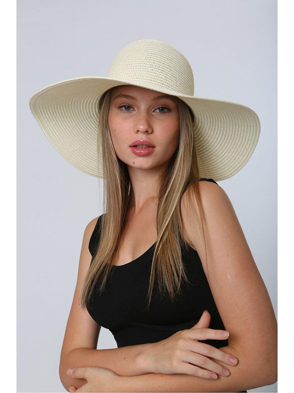 Ekru Krem Geniş Hasır Şapka Gönderi Hsr2005-3