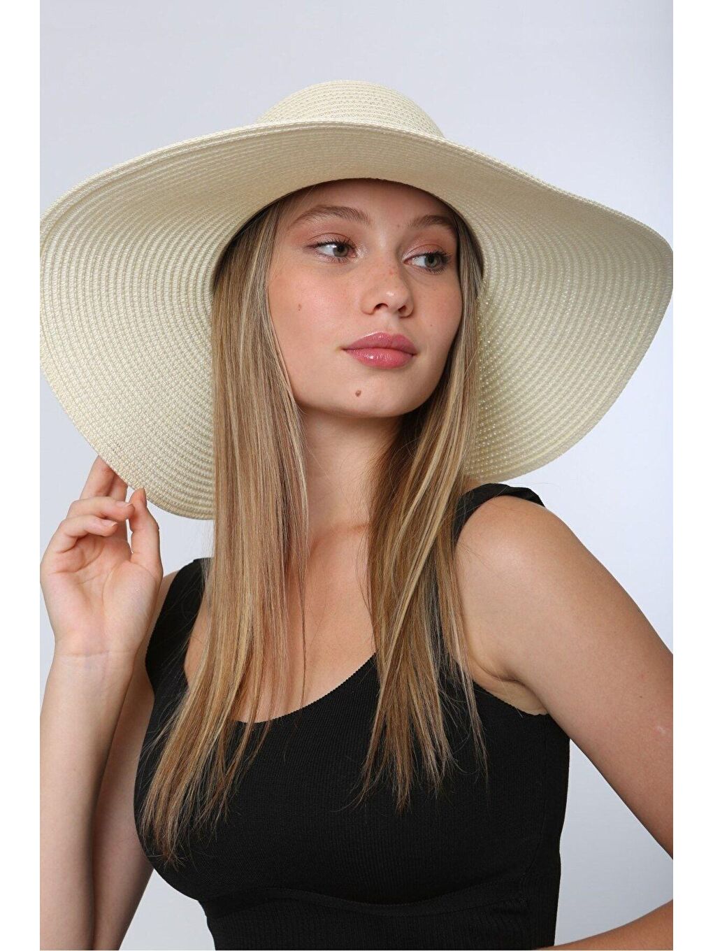 Ekru Krem Geniş Hasır Şapka Gönderi Hsr2005-5