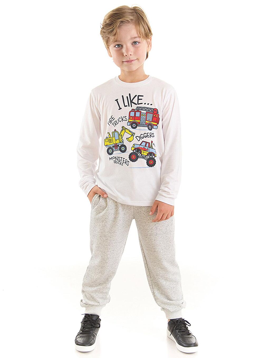 Denokids Karışık İnşaat Araçları Erkek Çocuk T-shirt Pantolon Takım