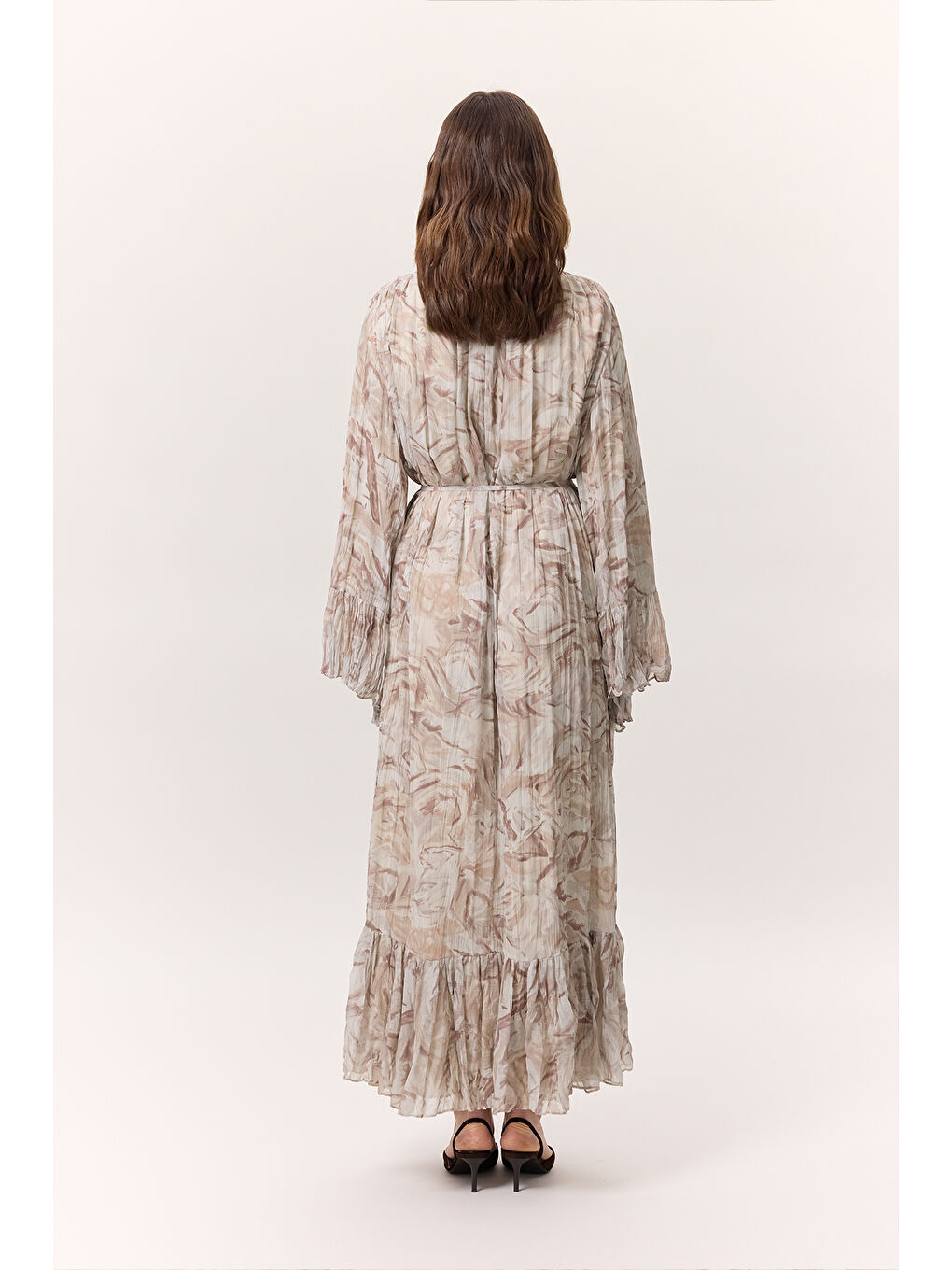 Pembe Desenli Crushlı Katlı Elbise Sophıa Somon-7