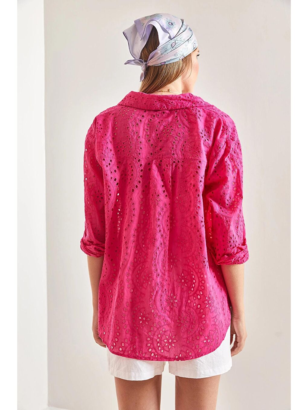 Fuşya Kadın Güpürlü Gömlek-1