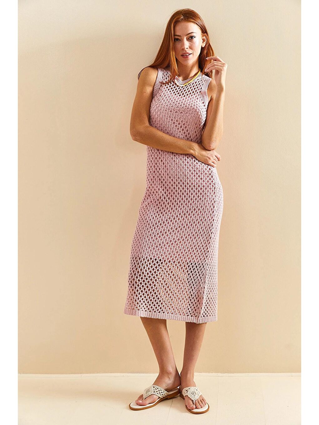 Pembe Kadın İçi Astarlı Triko Elbise