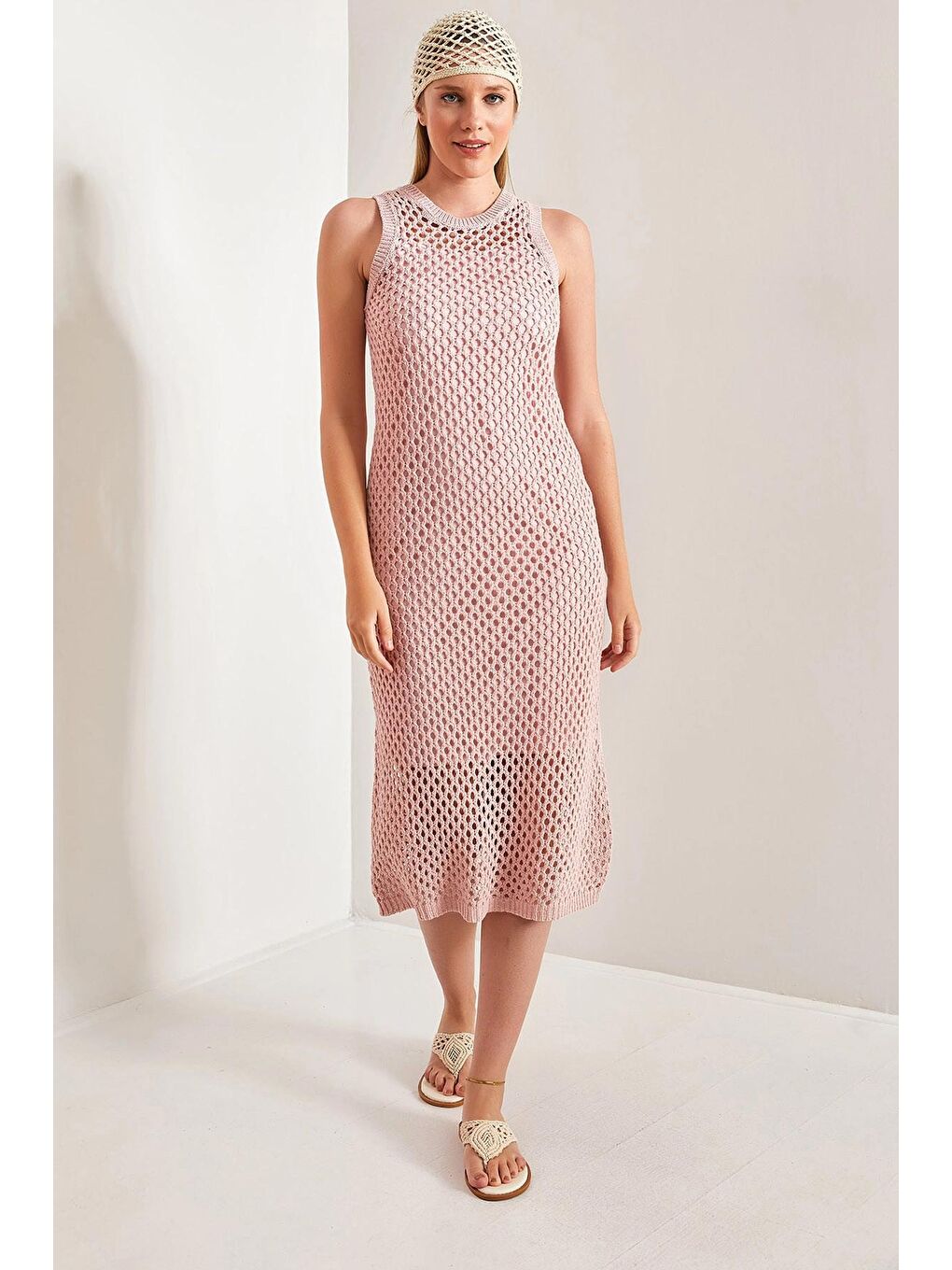 Pembe Kadın İçi Astarlı Triko Elbise-1