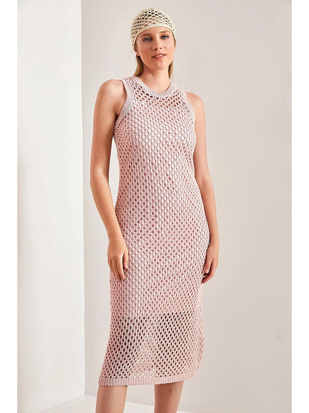 Pembe Kadın İçi Astarlı Triko Elbise-2