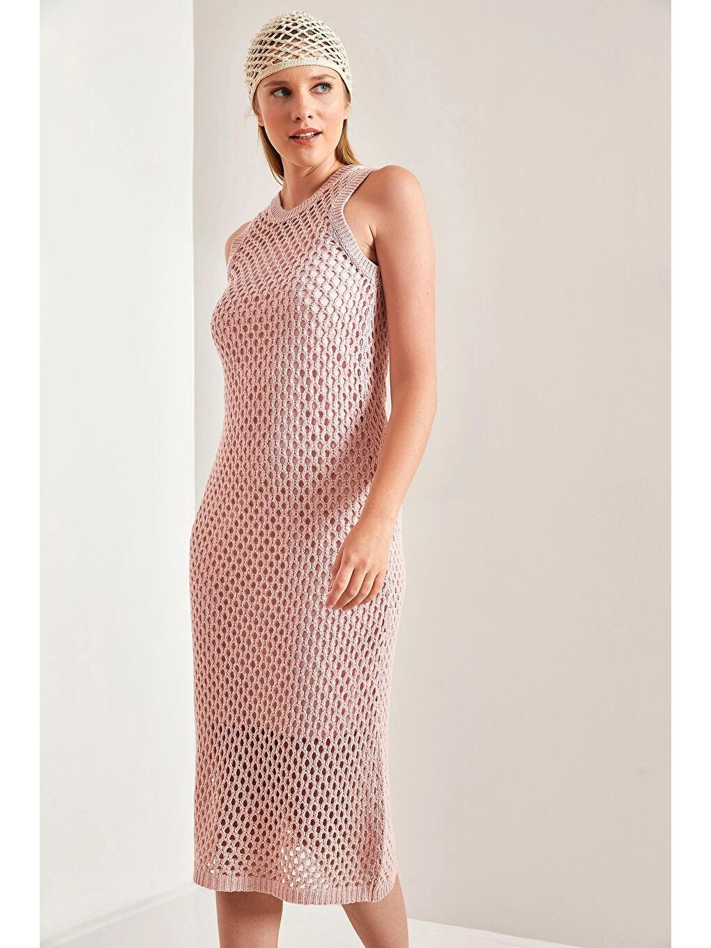 Pembe Kadın İçi Astarlı Triko Elbise-3