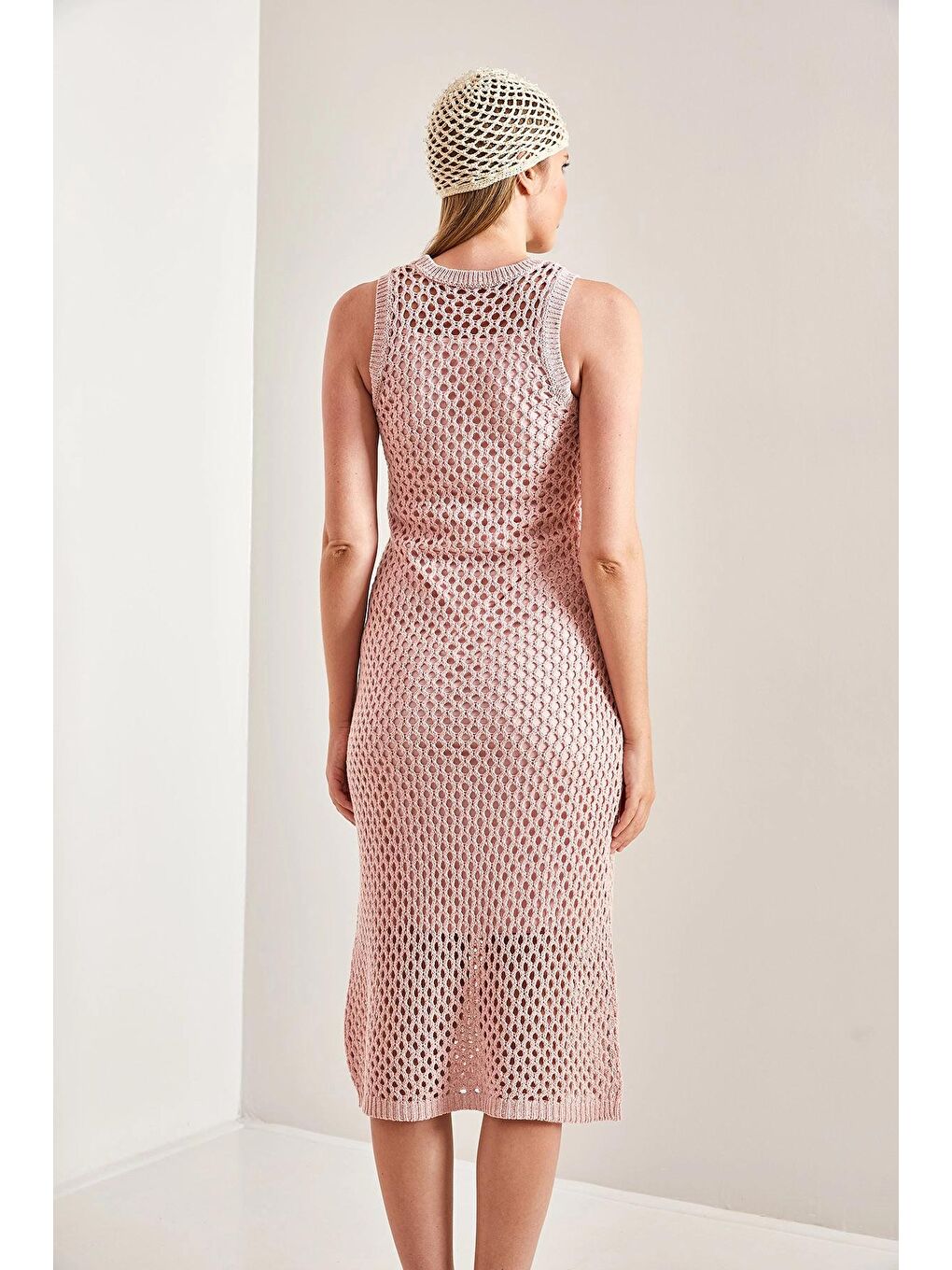 Pembe Kadın İçi Astarlı Triko Elbise-4