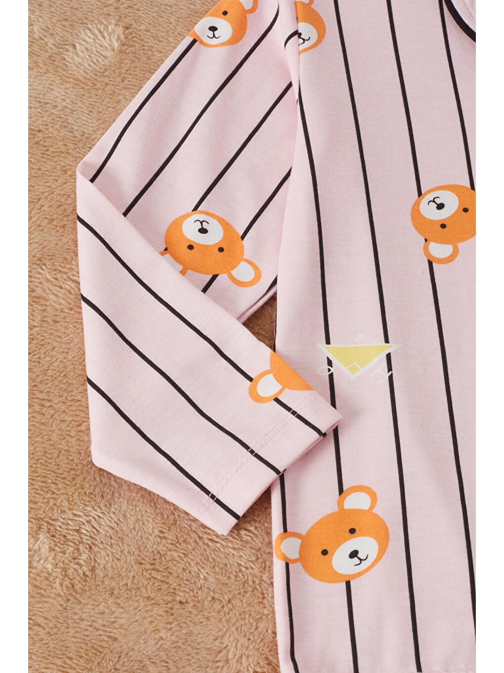 Pembe Çizgili Ayıcıklı Kız Çocuk Pijama Takımı 17164-3