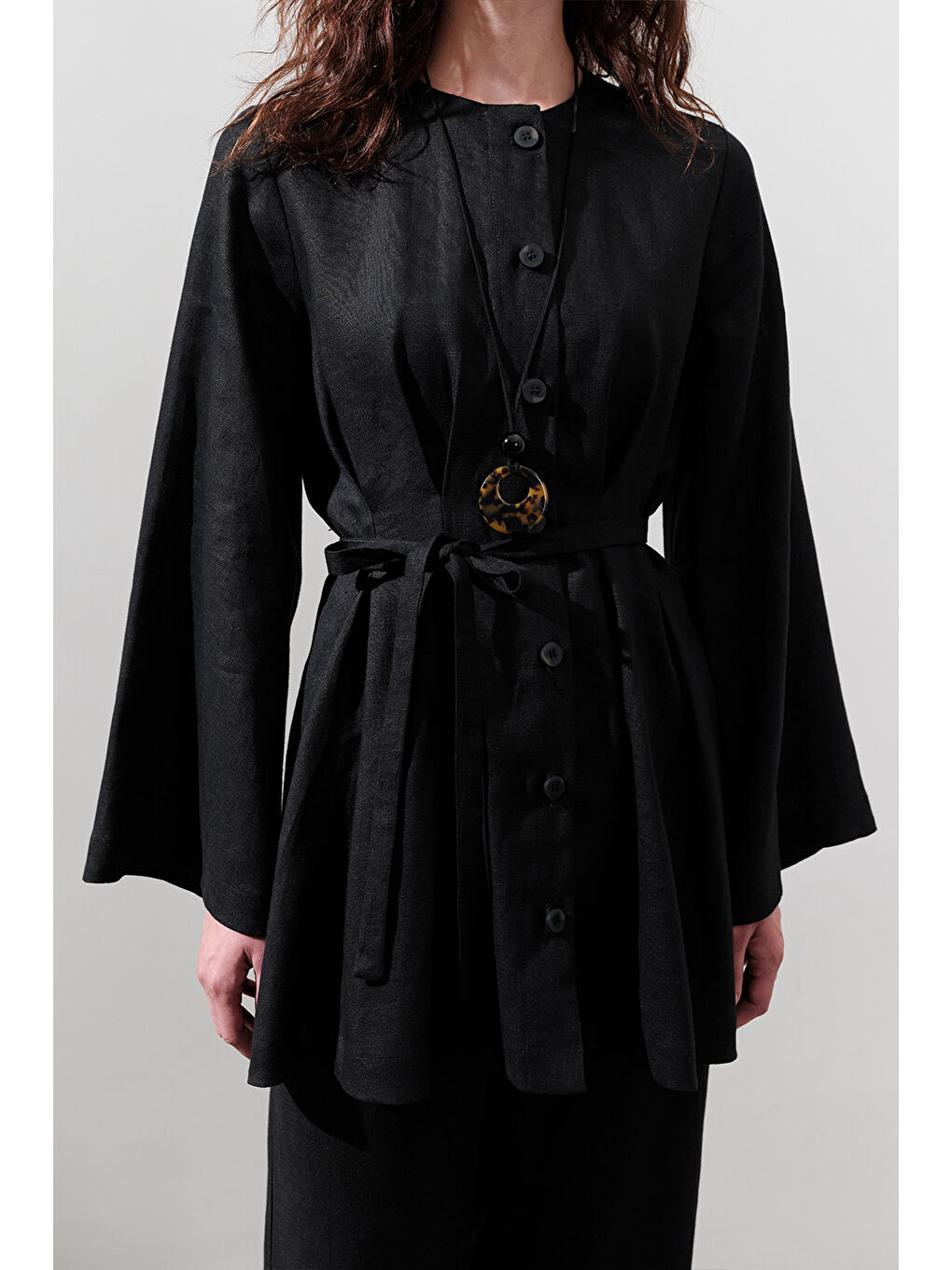 Keten Pensli Tunik Siyah-1