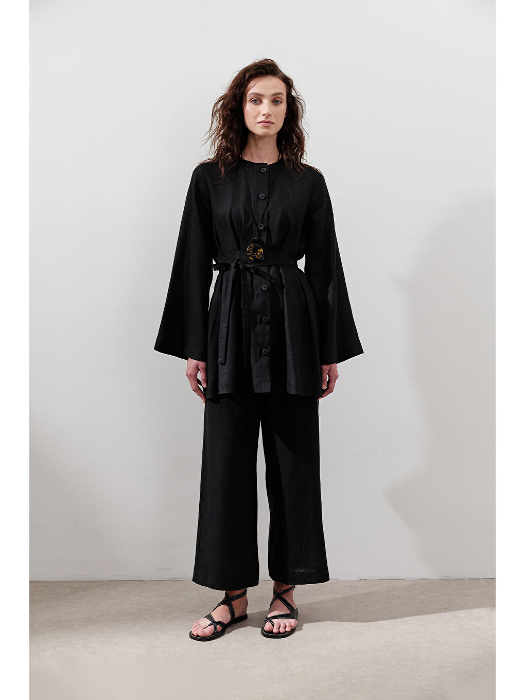 Keten Pensli Tunik Siyah-2