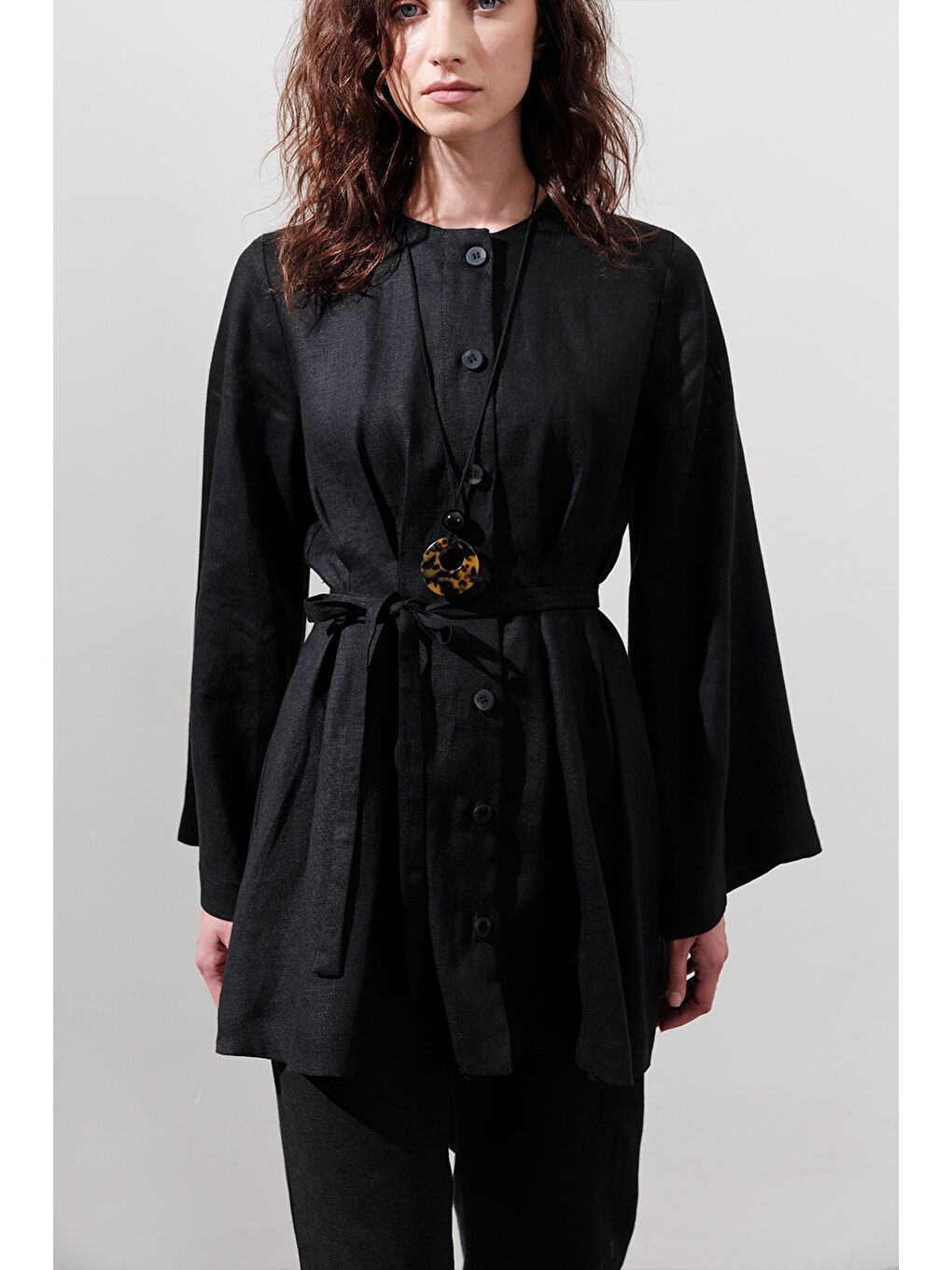 Keten Pensli Tunik Siyah-3