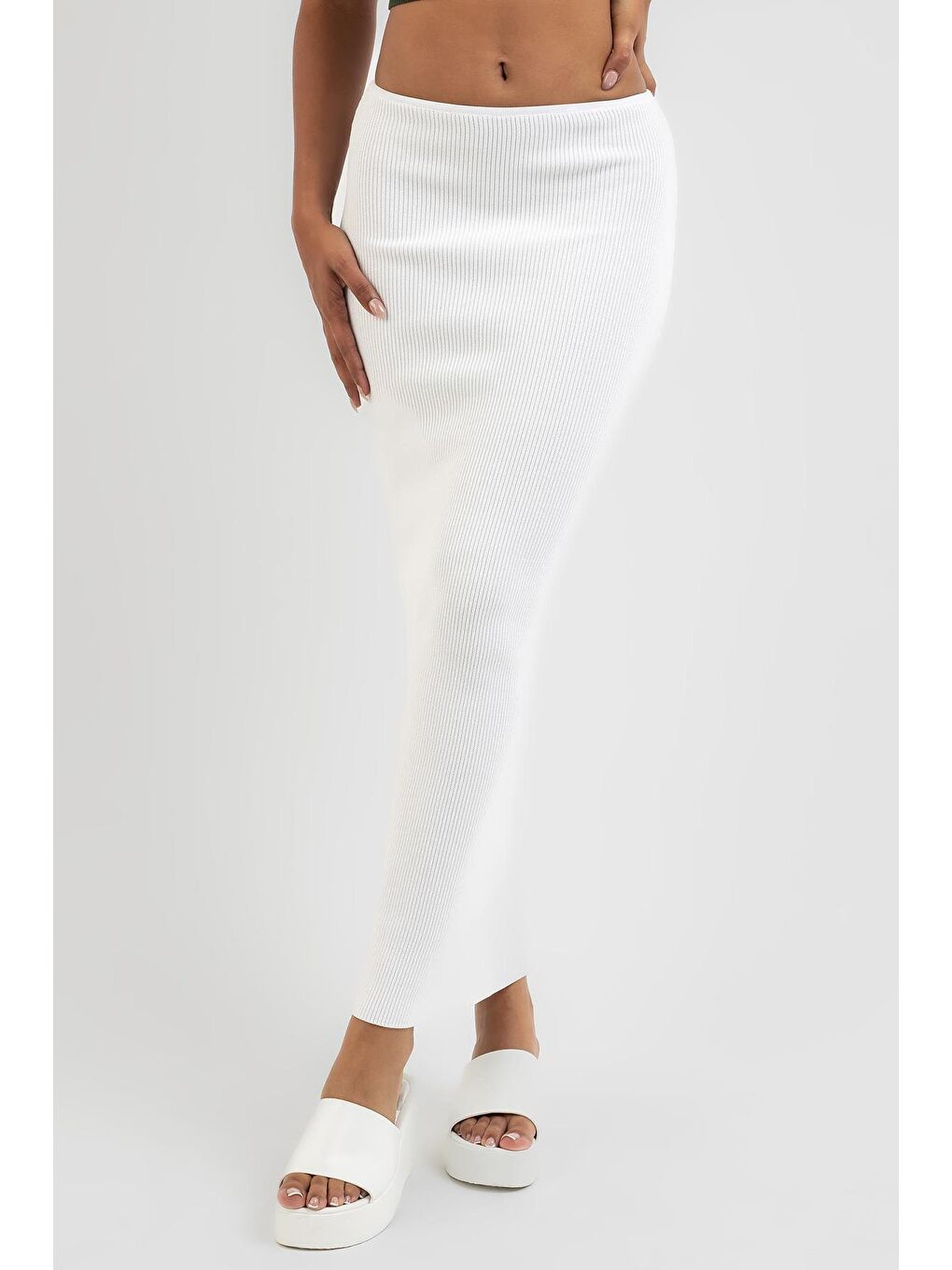 Beyaz Basic Uzun Triko Etek Mg1813-2