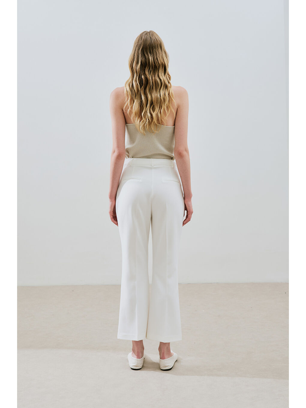 Dikiş Detaylı Flare Pantolon Ekru-5