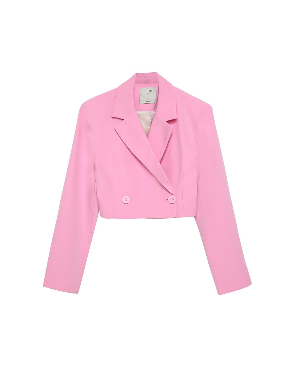 QUZU Pembe Kruvaze Crop Blazer Ceket Pembe - 1