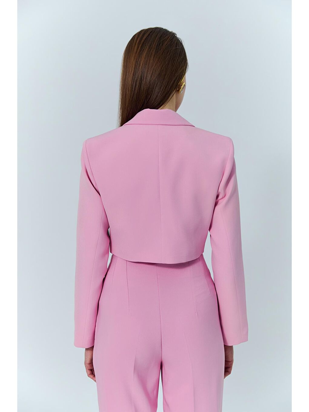 QUZU Pembe Kruvaze Crop Blazer Ceket Pembe - 4