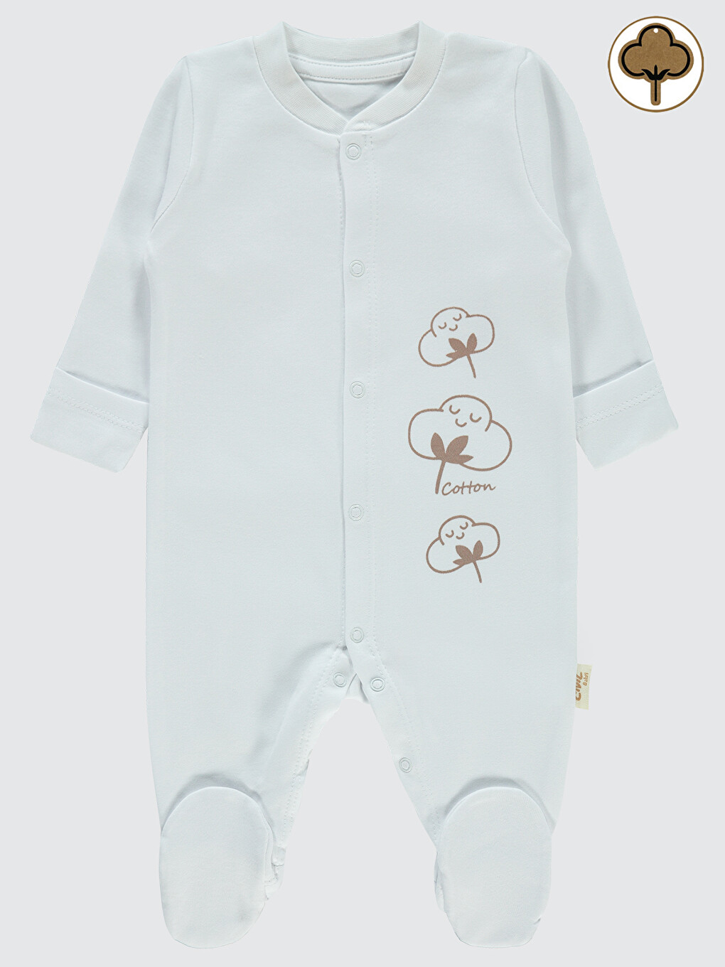 Baby Bebek Organik Patikli Tulum 0-3 Ay Beyaz
