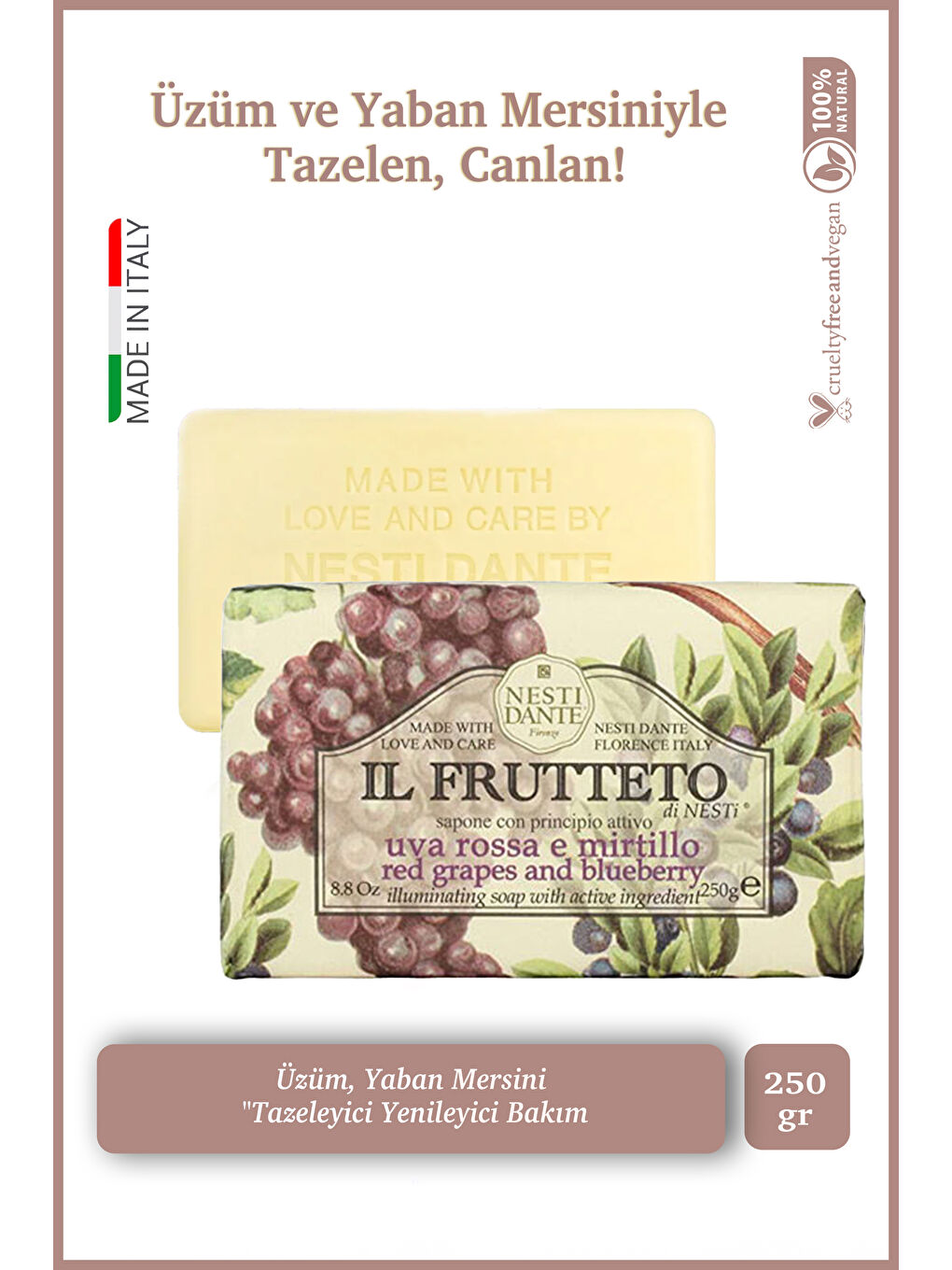 Il Frutteto Red Grapes & Bluberry Katı Sabun 250gr | Canlandırıcı | Yaban Mersini Ve Üzü
