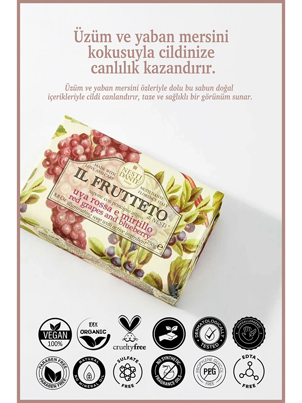 Il Frutteto Red Grapes & Bluberry Katı Sabun 250gr | Canlandırıcı | Yaban Mersini Ve Üzü-1