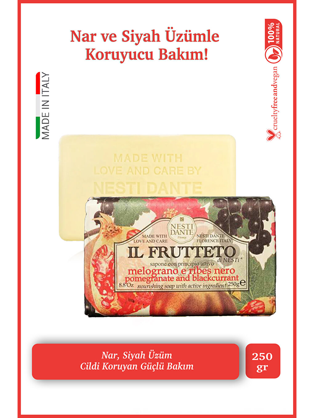 Nesti Dante Il Frutteto Pomegranate Blackcurrant Katı Sabun 250gr | Antioksidan | Nar Ve Siyah Üzüm