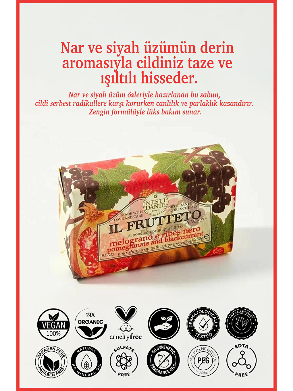 Nesti Dante Il Frutteto Pomegranate Blackcurrant Katı Sabun 250gr | Antioksidan | Nar Ve Siyah Üzüm - 1