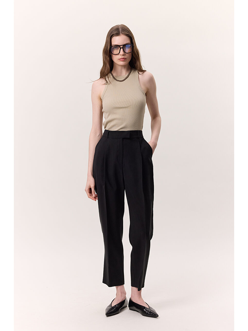 Lyocell Pileli Pantolon Siyah-3