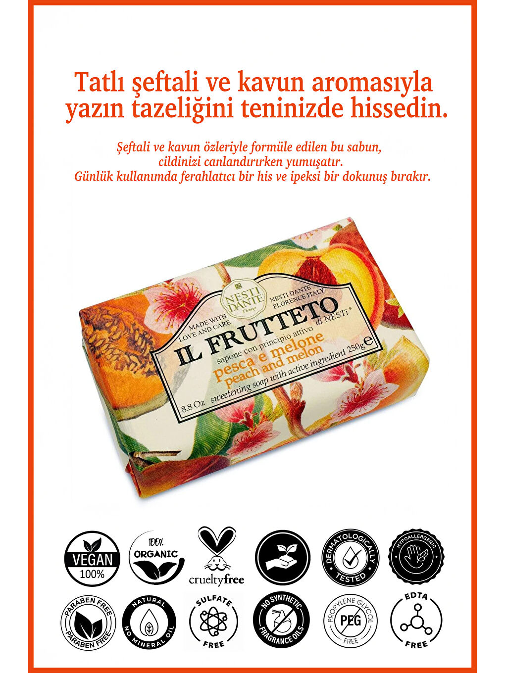 Il Frutteto Peach & Melon Katı Sabun 250gr | Nemlendirici Ve Canlandırıcı | Şeftali Ve K-1