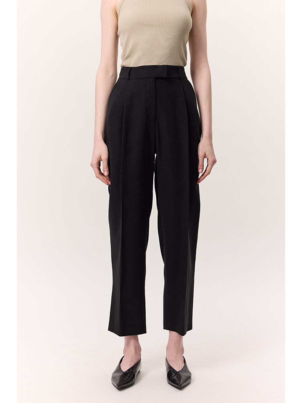 Lyocell Pileli Pantolon Siyah-4