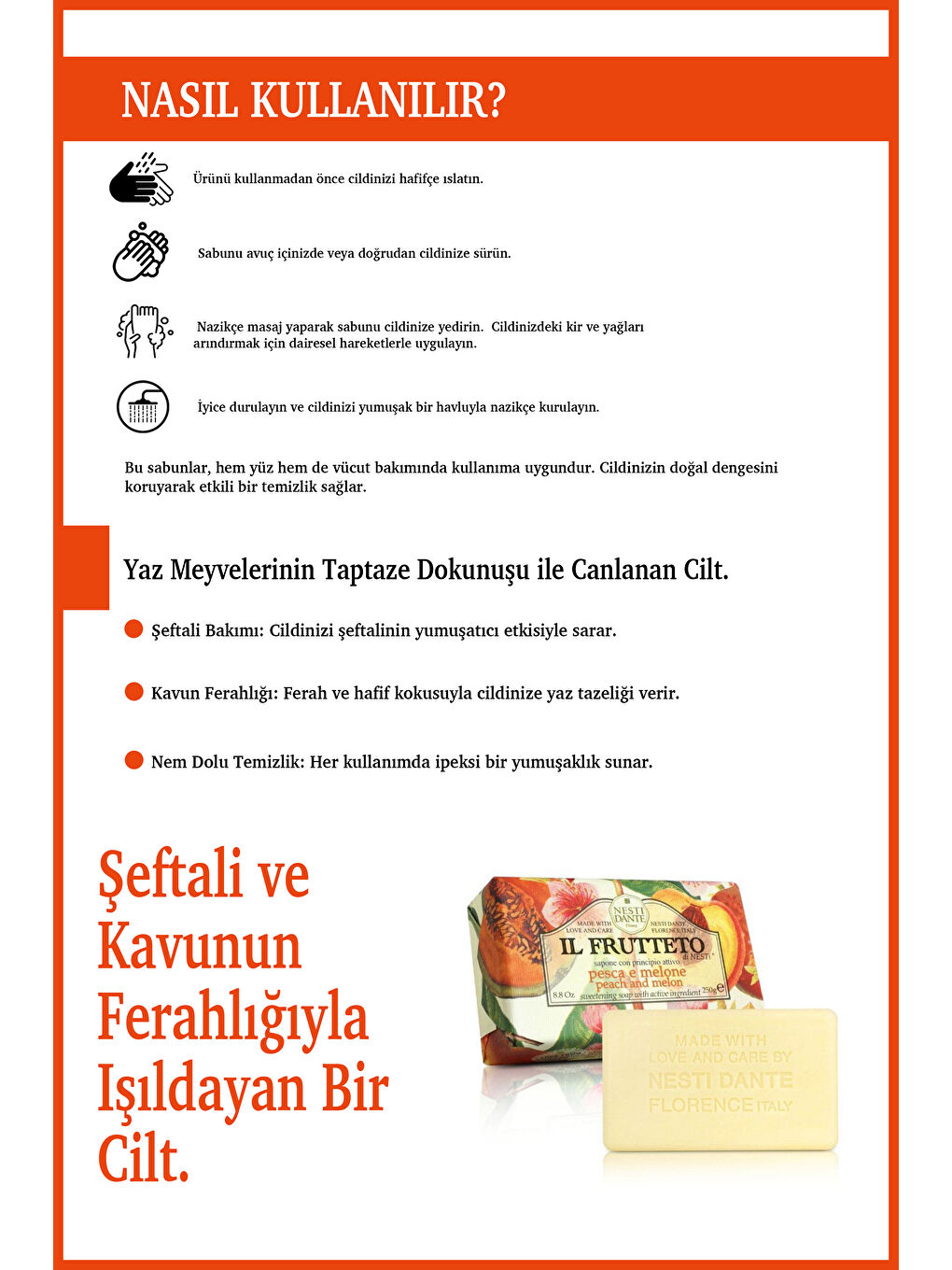 Il Frutteto Peach & Melon Katı Sabun 250gr | Nemlendirici Ve Canlandırıcı | Şeftali Ve K-3