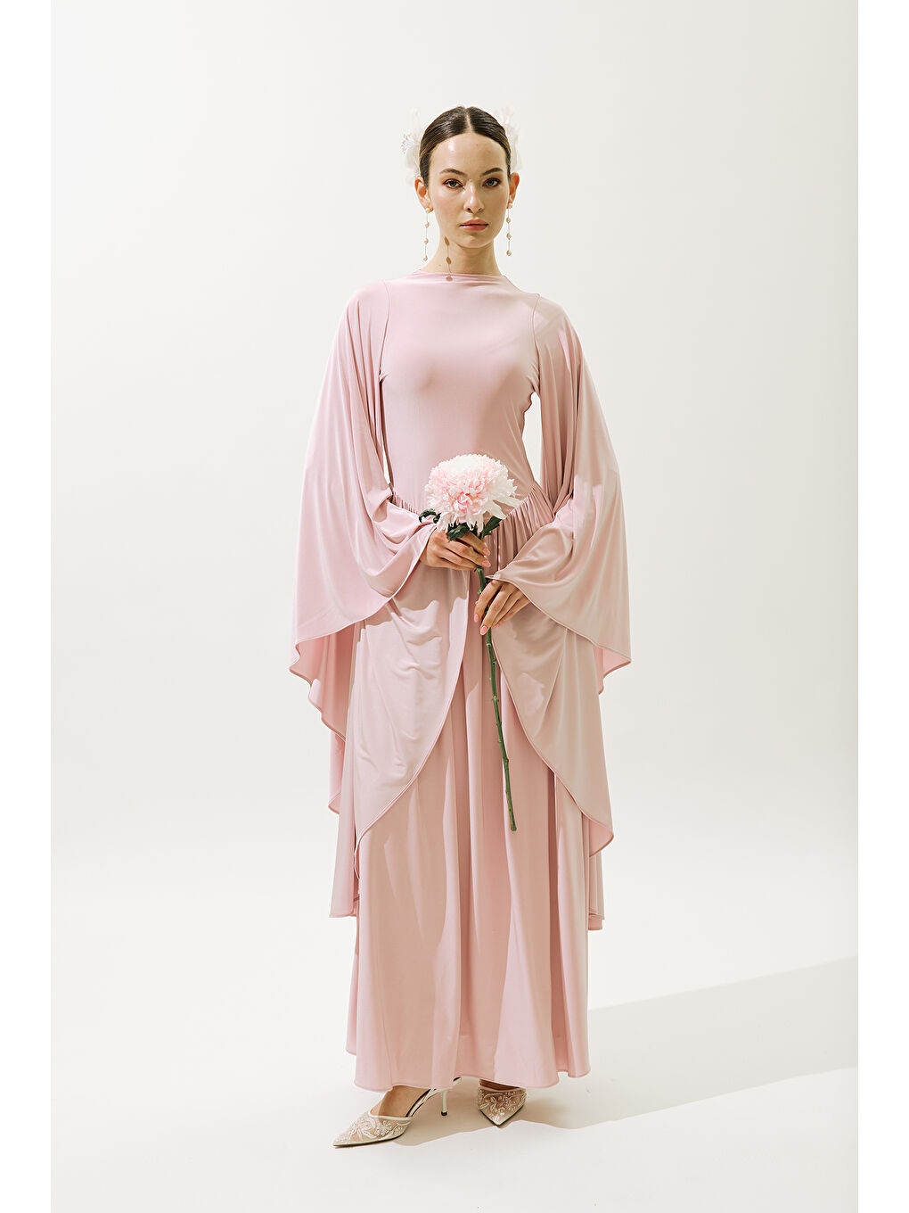 Pembe Helsa Abiye Elbise Pudra-1