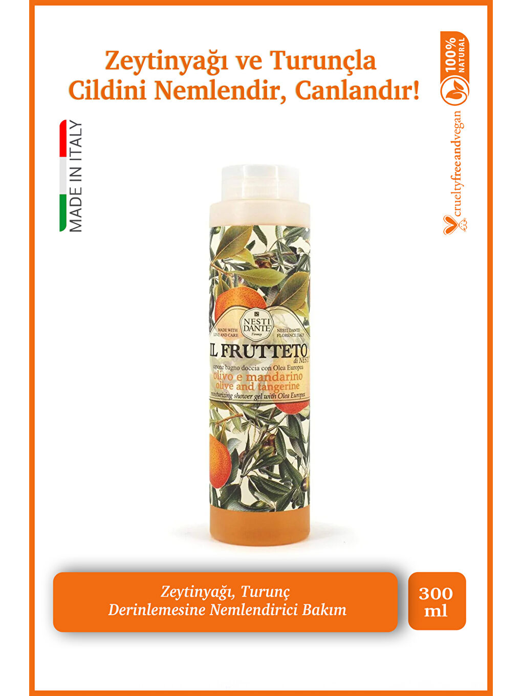 Il Frutteto Olive Tangerine Duş Jeli 300ml| Canlandırıcı Bakım | Turunçgil Zeytinyağı