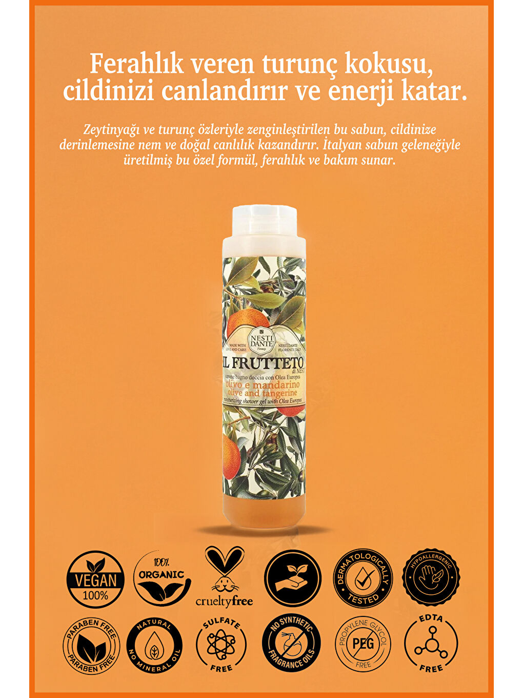 Il Frutteto Olive Tangerine Duş Jeli 300ml| Canlandırıcı Bakım | Turunçgil Zeytinyağı-1