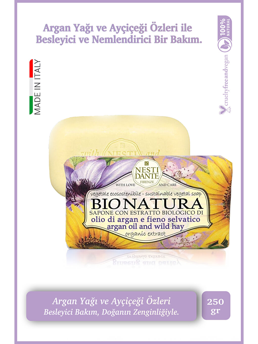 Nesti Dante Bio Natura Bush Raspberry & Netttle Katı Sabun 250gr | Yumuşatıcı |Ahududu ve Isırgan Ot